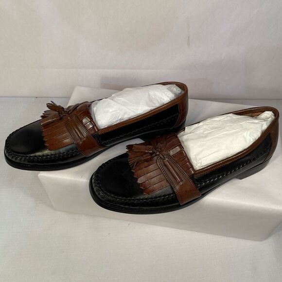 BLACK AND TAN BOSTONIAN FLORENTINE LOAFERS MADE IN ITALY SIZE 11 NWOB - Picture 9 of 14